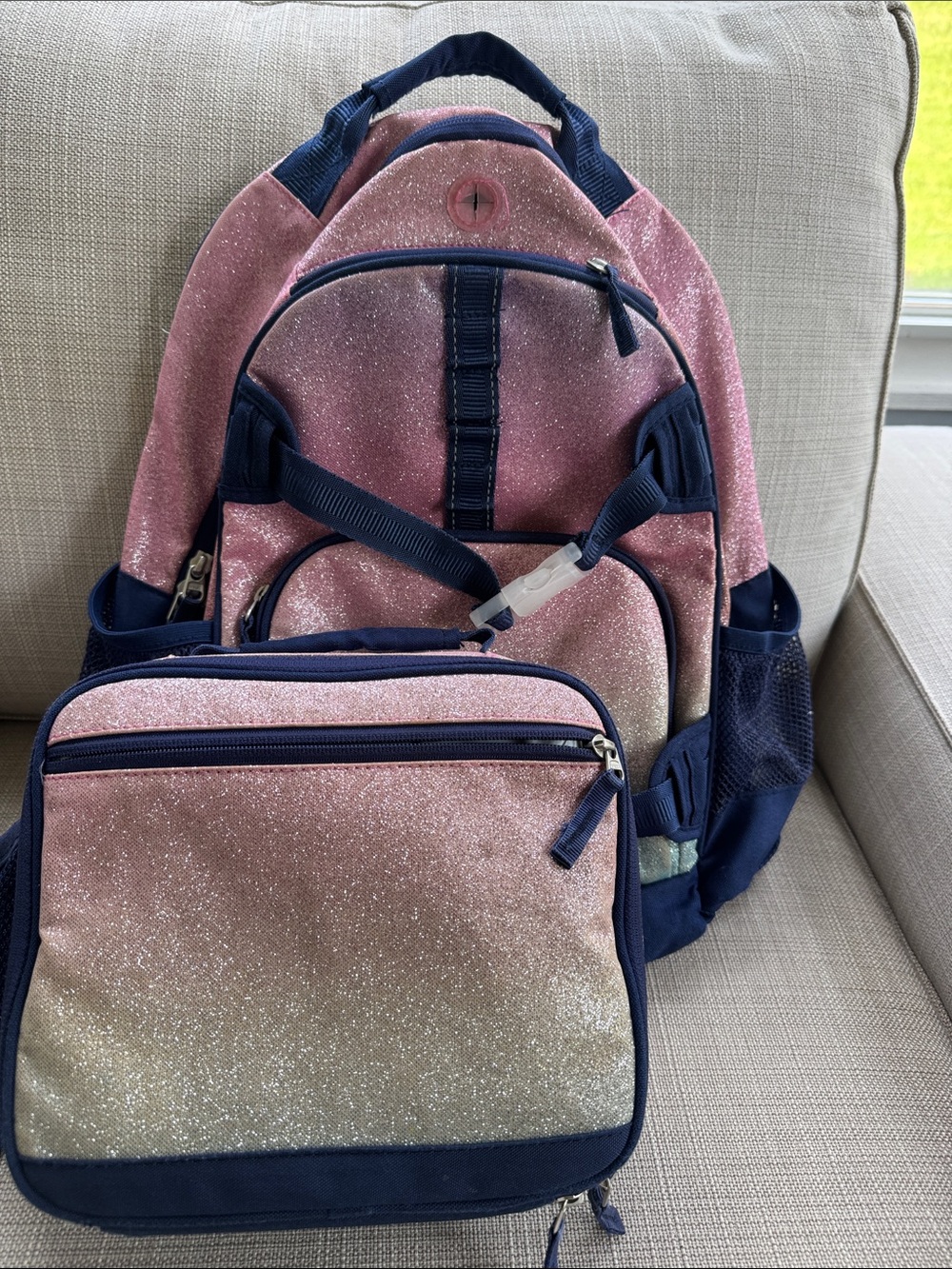 Sparkle Ombre Pink Backpack with Lunch Bag
